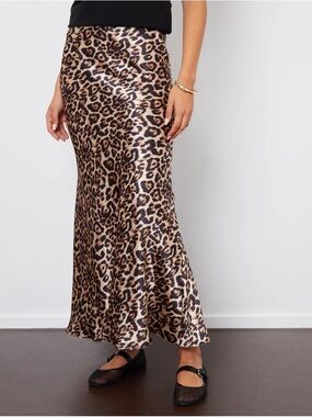 LOFT Leopard Print Satin Slip Skirt - Medium